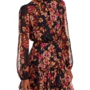 Aqua Orange and Pink Ruffled Tie Front Long Sleeve Dress